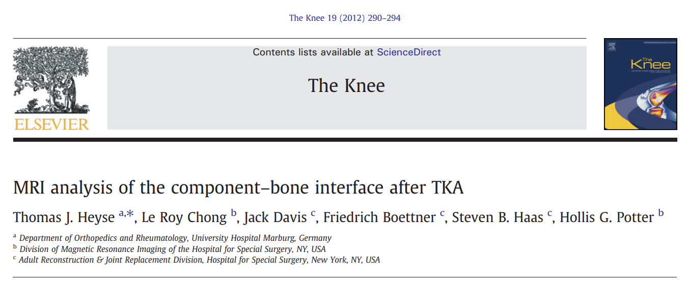 TKA术后的假体-骨界面MRI分析